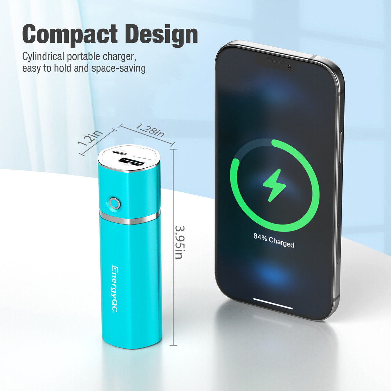 EnergyQC Slim 2 Portable Charger,Ultra-Compact 5000mAh Power Bank External Battery Compatible with iPhone,Samsung Galaxy,Airpods and More-Blue