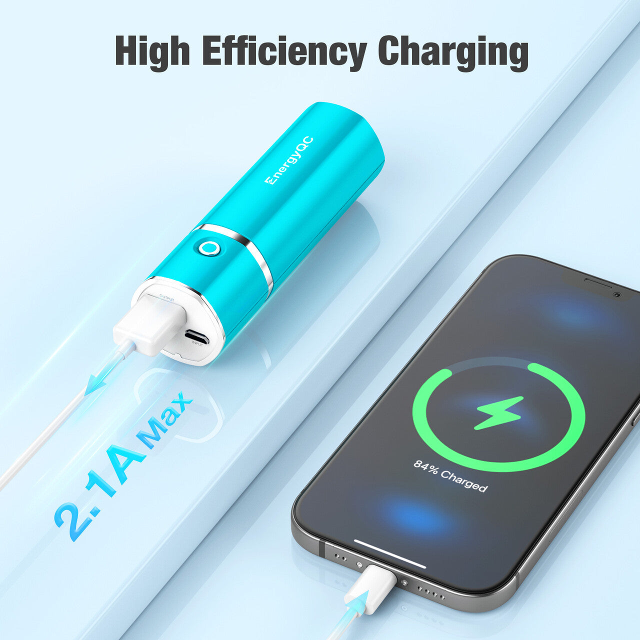 EnergyQC Slim 2 Portable Charger,Ultra-Compact 5000mAh Power Bank External Battery Compatible with iPhone,Samsung Galaxy,Airpods and More-Blue